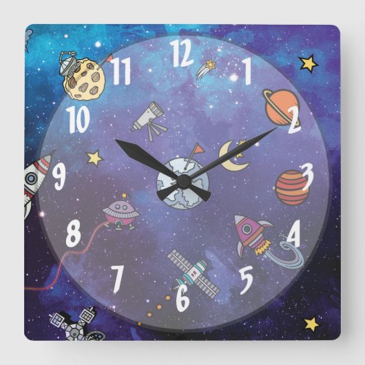 キッズアウタースペース スクエア壁時計 (正面)