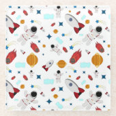 キッズアウタースペース&宇宙飛行士パターン ガラスコースター (正面)