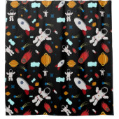 キッズアウタースペース&宇宙飛行士パターン シャワーカーテン (正面)