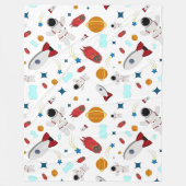 キッズアウタースペース&宇宙飛行士パターン フリースブランケット (正面)