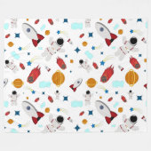 キッズアウタースペース&宇宙飛行士パターン フリースブランケット (正面(横))