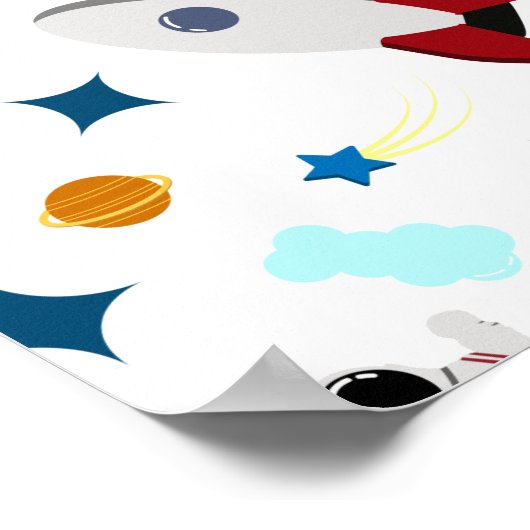 キッズアウタースペース&宇宙飛行士パターン ポスター (角)