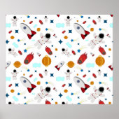 キッズアウタースペース&宇宙飛行士パターン ポスター (正面)