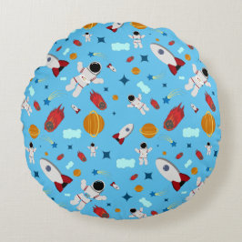 キッズアウタースペース&宇宙飛行士パターン ラウンドクッション