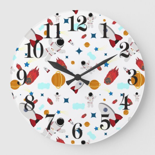 キッズアウタースペース&宇宙飛行士パターン ラージ壁時計 (正面)