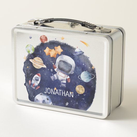 キッズアカウト銀河系パーソナライズされた名 メタルランチボックス (裏面)