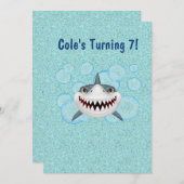 キッズアクアグリッターシャークパーティの招待状 招待状 (正面/裏面)