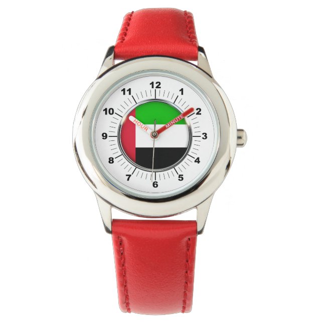 キッズアジャスタブルエミレーツ国旗の赤いハート 腕時計 (正面)