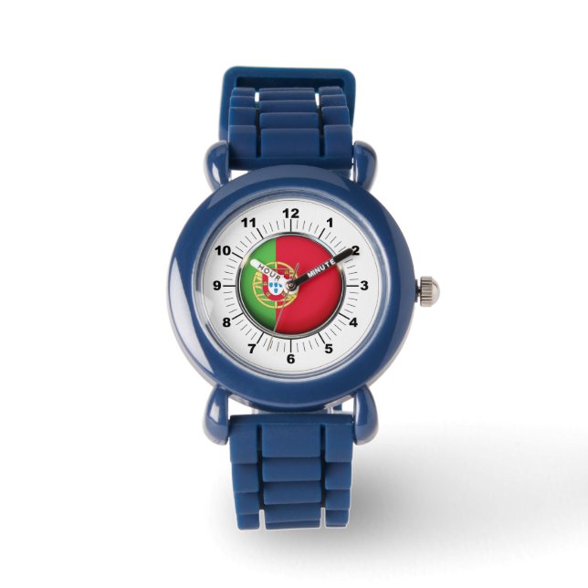 キッズアジャスタブルポルトガル国旗ブラックヌンベ 腕時計 (正面)