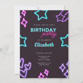 キッズアダルトネオングローバースデーパーティーへの招待 招待状 (正面)