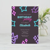 キッズアダルトネオングローバースデーパーティーへの招待 招待状 (スタンド正面)