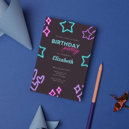 キッズアダルトネオングローバースデーパーティーへの招待 招待状