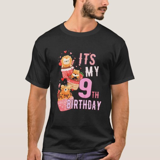 キッズアニマルカップケーキその私の9誕生日女の子9 Ye Tシャツ (正面)