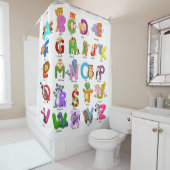 キッズアニマルカラフルおもしろいアルファベットホワイト シャワーカーテン (インサイチュ)