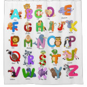 キッズアニマルカラフルおもしろいアルファベットホワイト シャワーカーテン (正面)