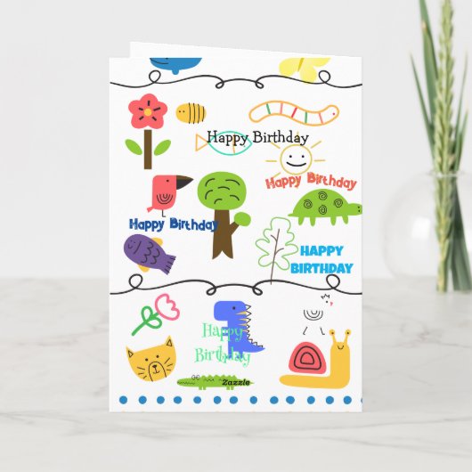 キッズアニマルテーマのスケッチ誕生日カード サンキューカード (裏面)