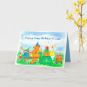 キッズアニマルパレード誕生日名前をカスタムする カード (黄色い花)