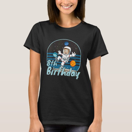 キッズアフロート8誕生日宇宙キッズパーティー飛行機 Tシャツ (正面)