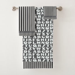キッズアルファベットブラックグレーストライプ文字 バスタオルセット