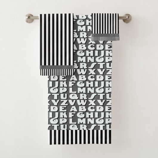 キッズアルファベットブラックグレーストライプ文字 バスタオルセット (インサイチュ)