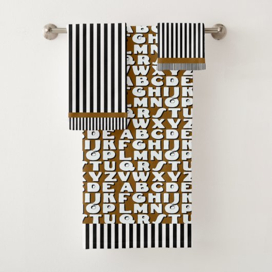 キッズアルファベットブラックブラウンストライプ文字 バスタオルセット (インサイチュ)