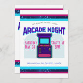 キッズアーケードナイトバースデーパーティーの招待 招待状 (正面/裏面)