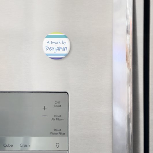 キッズアートワーク名ブルーとグリーンストライプマグネット マグネット (インサイチュ (冷蔵庫))