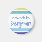 キッズアートワーク名ブルーとグリーンストライプマグネット マグネット (正面)