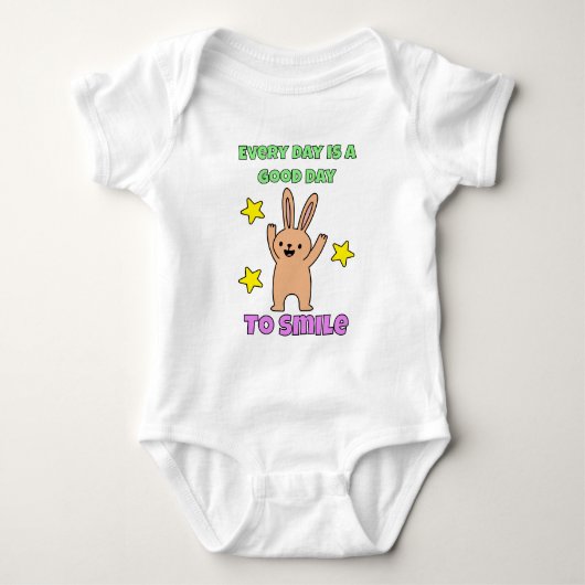 キッズアート毎日スマイルバニーに良い日 ベビーボディスーツ (正面)