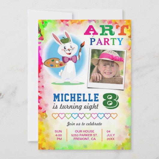 キッズアート絵画パーティー誕生日写真招待状 招待状 (正面)
