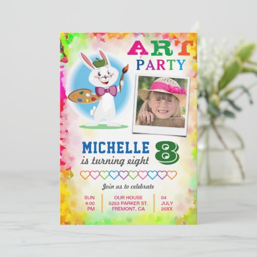 キッズアート絵画パーティー誕生日写真招待状 招待状 (スタンド正面)