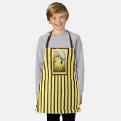 キッズイエローと茶色のハミングバストライプのードエプロン エプロン (着用した状態)