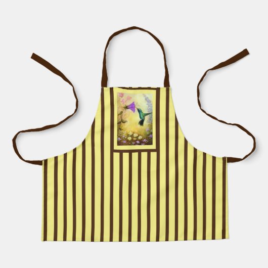 キッズイエローと茶色のハミングバストライプのードエプロン エプロン (正面)