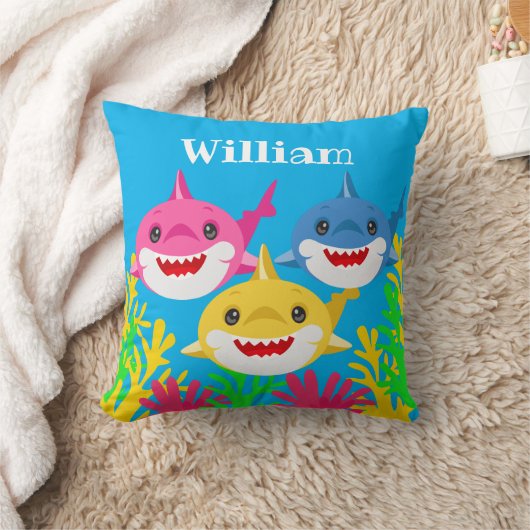 キッズイエローシャーク&ファミリーパーソナライズされた クッション (ブランケット)