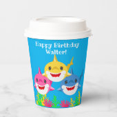 キッズイエローシャーク&ファミリー誕生祝い 紙コップ (正面)