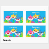 キッズイエローシャーク&ファミリー誕生祝い 長方形シール (シート)