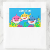 キッズイエローシャーク&ファミリー誕生祝い 長方形シール (バッグ)