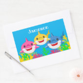 キッズイエローシャーク&ファミリー誕生祝い 長方形シール (封筒)