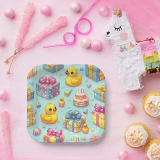 キッズイエローダックバースデーパーティー紙プレート ペーパープレート (パーティー)