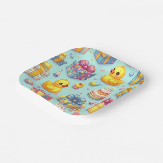 キッズイエローダックバースデーパーティー紙プレート ペーパープレート (傾斜あり)