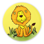 キッズイエローライオングラフィックスケッチドアノブ セラミックノブ (正面)