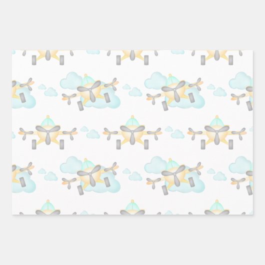 キッズイエロー航空飛んでいる誕生日 ラッピングペーパーシート (正面2)