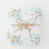 キッズイエロー航空飛んでいる誕生日 ラッピングペーパーシート (インサイチュ)