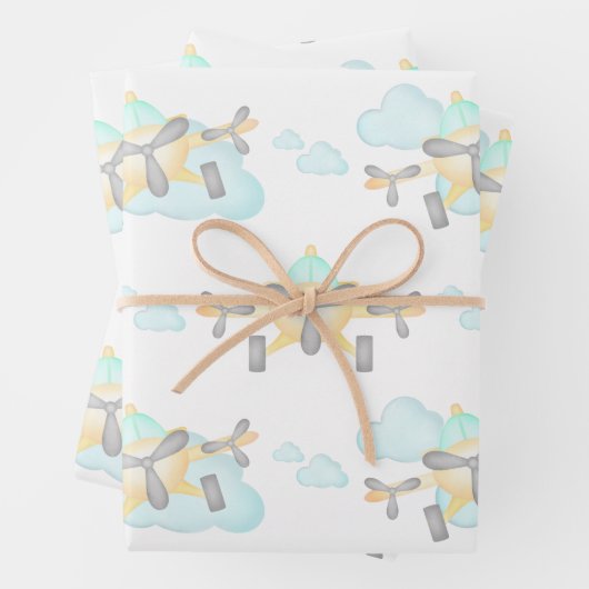 キッズイエロー航空飛んでいる誕生日 ラッピングペーパーシート (インサイチュ)
