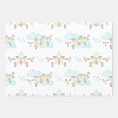 キッズイエロー航空飛んでいる誕生日 ラッピングペーパーシート (正面)