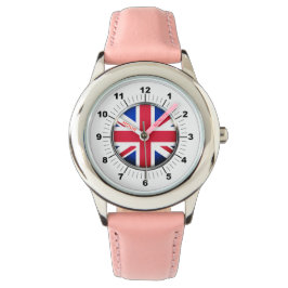 キッズイギリス国旗のピンクレザーストラップウォッチ 腕時計