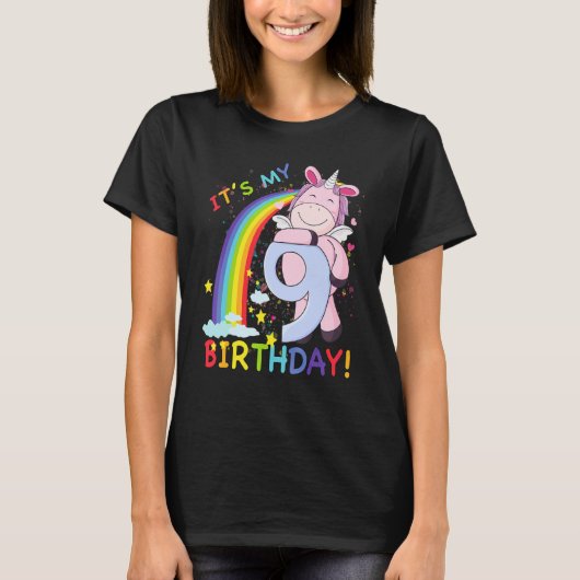 キッズイッズイム9誕生日ユニコーン生後9歳 Tシャツ (正面)