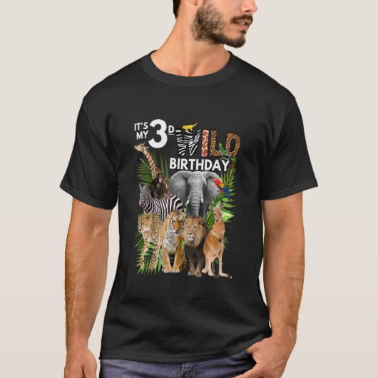 キッズイット私の3d野生の誕生日サファリ動物動物園B Tシャツ (正面)