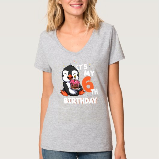 キッズイット第6誕生日6歳ペンギン Tシャツ (正面)