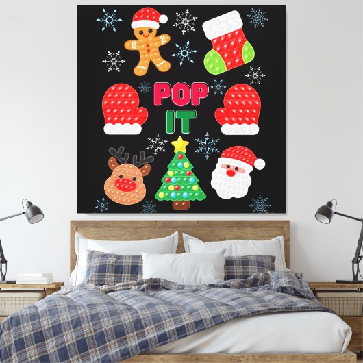 キッズイッポップ・アートのトクリスマスバブルサンタトナカイ キャンバスプリント (インサイチュ (寝室))